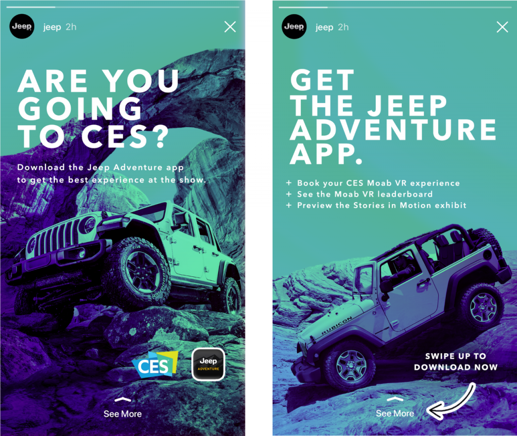 Jeep CES App ad on the official Jeep Instagram profile